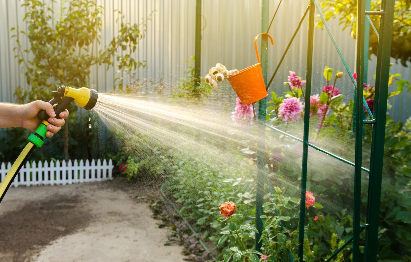 Gartenbeete morgens bewässern